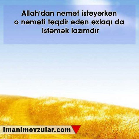 Allah´dan nemət istəyərkən o neməti təqdir edən əxlaqı da istəmək lazımdır